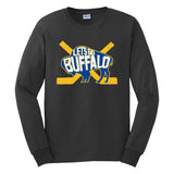 LET'S GO BUFFALO -  retro fan hometown crossed hockey sticks Long Sleeve Tee